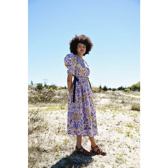 NWT Jessie Zhao New York Purple Floral Cotton Midi Dress Size 4 $269 MSRP - Picture 2 of 12